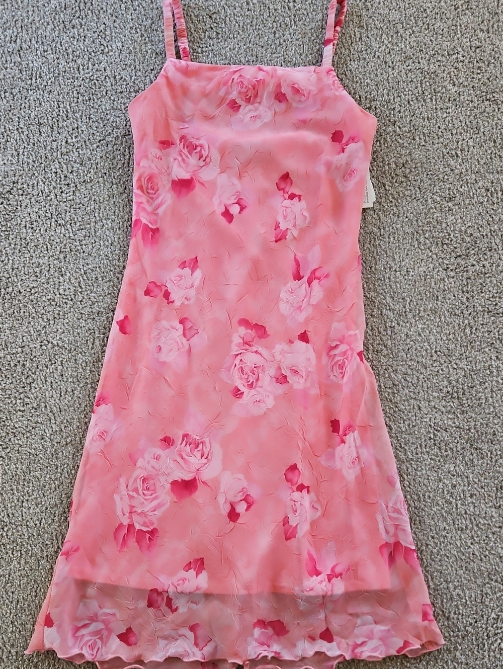 City Triangles Vintage 90s Y2K Pink Rose Mesh Overlay Slip Dress Size 7/8